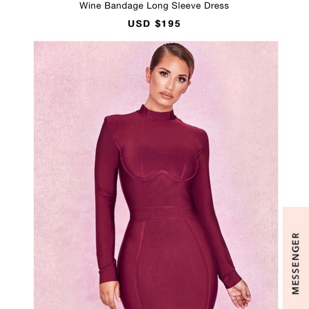 Wine bandage long sleeve dress